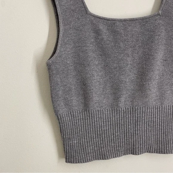 H&M Knit Wool Blend Cropped Sleeveless Top Gray Square Neck S - Picture 5 of 8